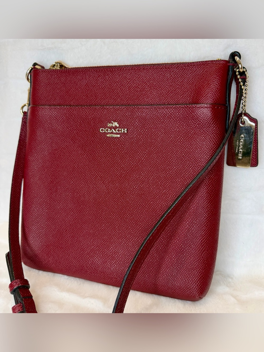 COACH Kitt Crossbody Bag Red Textured Leather Gold Hardware